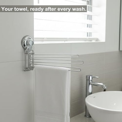 Suction Cup Swivel Towel Rack for Marble & Glass & Smooth Tile Surface Only, Kitchen Dish Towel Holder, Small Hand Towel Holder Bar for Bathroom - Stainless Steel, Wall Mounted