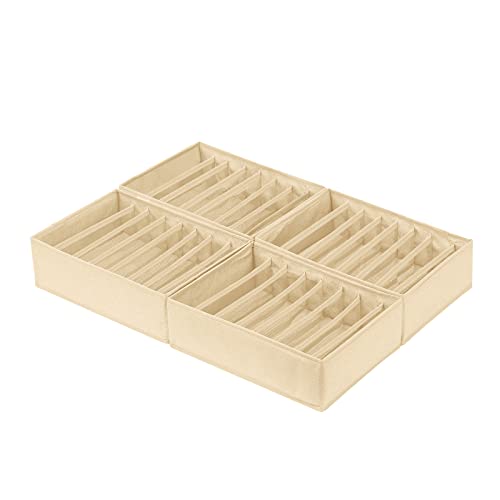 Qozary 4 Pack Drawer Organizers for Clothing, 8 Grids Foldable Closet Organizers and Storage Bins for Bedroom, Dresser Organizer Boxes for Thin T-shirts, Tank Tops - color: Beige, size: Small