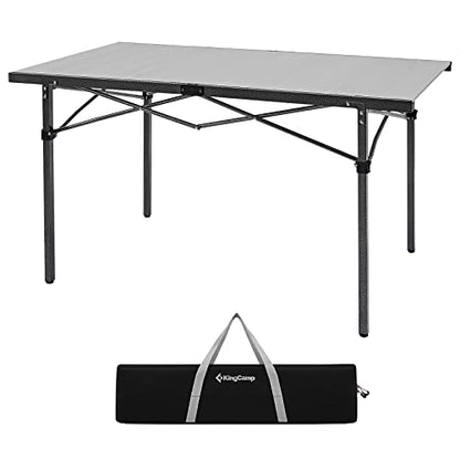 KingCamp Aluminum Camping Table Foldable, Large 53.5" Roll Up Camp Table Folding Seamless Tabletop Heavy Duty Duck Hunting Camping Tables Metal Portable Outdoor Collapsible for RV BBQ Picnic Hunting - color: Silver/Black - 53.5"×27.5", style: Extra Large