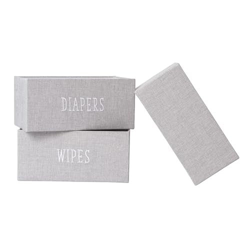 RGI Home Decorative Storage Bins, Set of 3 Rectangular Greyboard Organizer Baskets for Nursery or Child's Room, Durable and Stylish, Each 12" L x 7" W x 5.5" H, Ideal for Toys and Essentials, Gray - style: 3-Pack Grey Nursery