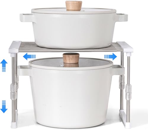 carrotez Expandable Cabinet Organizer, Set of 1 Width & Height-Adjustable Kitchen Cabinet Organizer Shelf, Stackable Kitchen Counter Shelf, 11.8~19.6 x 7.8 x 5.9~9" White - color: White, size: 1 Pack