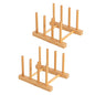 HBlife 2pcs Bamboo Dish Plate Bowl Cup Book Pot Lid Cutting Board Drying Rack Stand Drainer Storage Holder Organizer Kitchen Cabinet（Keep Dry） - color: Bamboo 3 Slots 2pcs