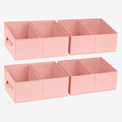 DIMJ Large Closet Shelf Organizer Bins 4 Packs with Handles and Divider, Fabric Trapezoid Storage Baskets, Foldable Clothes Containers Box for Shelf, Towel, Book, Toy, Purse, Hats, Pink - color: Pink, size: 4 Bins 16.5"x11"x7.8"