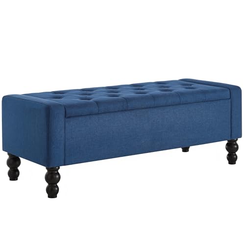 50" W Storage Ottoman Bench with Safety Hinge, Load up to 660 lb Ottoman with Storage, Upholstered Tufted Entryway Bench with Seating for Living Room, Bedroom, Entryway, Blue - color: Blue