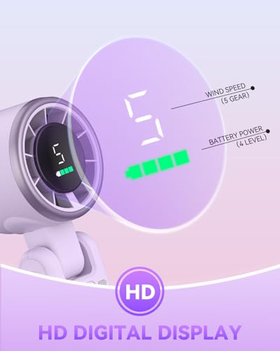 PlayHot Portable Handheld Turbo Fan, 5-Speed Personal Fan, USB-C Rechargeable Fan Up to 12 Hours, 3 IN 1 Hand Fan with Air Turbo Tech Cooling, Travel Fan for Cruise, Beach, Gifts for Women(Purple) - color: Purple