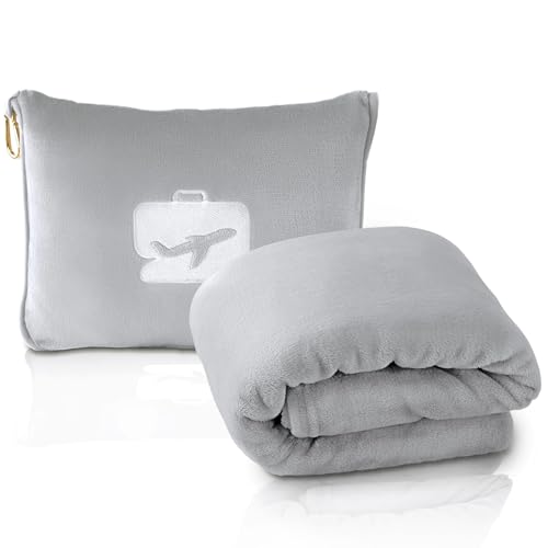 EverSnug Travel Blanket and Pillow - Ultra-Soft, Compact & Lightweight, 65x40 Inches, with Carry Case, Luggage Sleeve & Backpack Clip for Airplane Comfort (Light Grey) - color: Light Grey