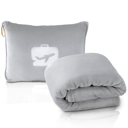 EverSnug Travel Blanket and Pillow - Ultra-Soft, Compact & Lightweight, 65x40 Inches, with Carry Case, Luggage Sleeve & Backpack Clip for Airplane Comfort (Light Grey) - color: Light Grey