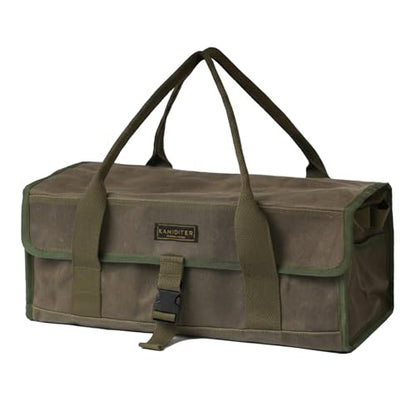 Camping Gear Bag, Camp Kitchen Organizer Buckle-closure Outdoor Cookware Tool Bag with 4 Hanging Holes & Dedicated Tent Stake Compartment, BBQ Accessories Soft Case Container, Army Green - color: Army Green