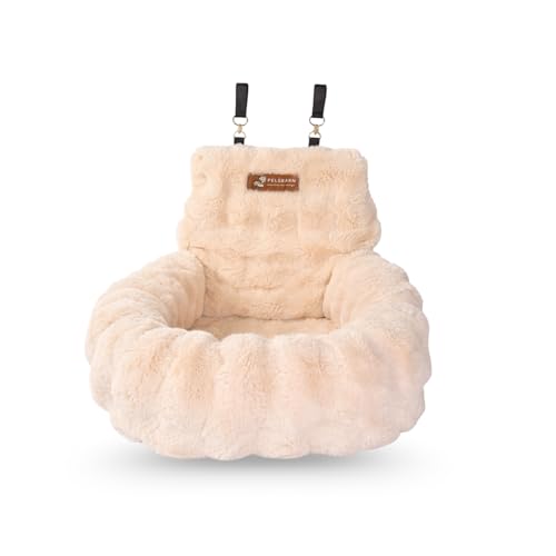 Pelsbarn Luxurious Cozy Car Bed - X-Small Luxury Travel Dog Bed with Safety Belt - Ultra Soft Faux Fur - Beige - color: Beige, size: X-Small