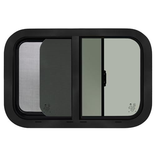 NOVINO Cargo Trailer Windows,18" Wx15 H RV Windows for Cargo Trailer/Camper/Travel Trailer with Trim Ring,Horizontal Sliding Replacement Fit 15/16" or 1-3/8" Thick Wall,Allow Error 1/16”,DOT Approved - size: 18"W x 15"H