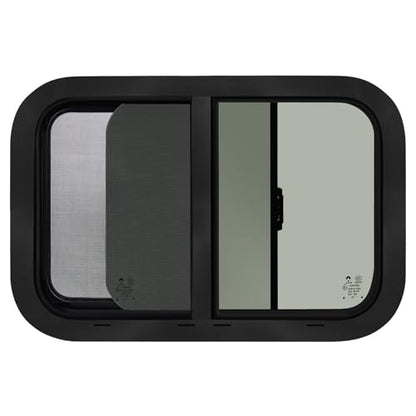NOVINO Cargo Trailer Windows,18" Wx15 H RV Windows for Cargo Trailer/Camper/Travel Trailer with Trim Ring,Horizontal Sliding Replacement Fit 15/16" or 1-3/8" Thick Wall,Allow Error 1/16”,DOT Approved - size: 18"W x 15"H