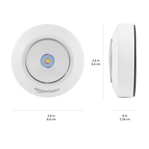 Amazon Basics LED Puck Lights, Battery Operated, 50 Lumens, Under Cabinet Lighting, Easy to Install, Easy to Use, Adhesive Backing, 2-Pack, White - style: Puck Light