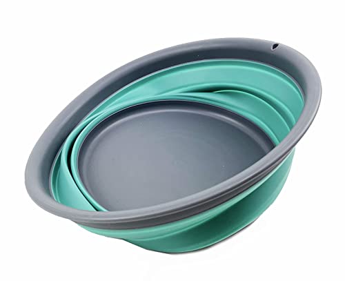 SAMMART 7.5L (1.98 Gallon) Collapsible Tub - Foldable Dish Tub - Portable Washing Basin - Space Saving Plastic Washtub (Grey/Turquoise Blue) - color: Grey/Turquoise Blue