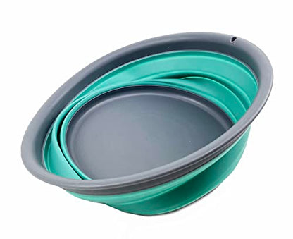 SAMMART 7.5L (1.98 Gallon) Collapsible Tub - Foldable Dish Tub - Portable Washing Basin - Space Saving Plastic Washtub (Grey/Turquoise Blue) - color: Grey/Turquoise Blue