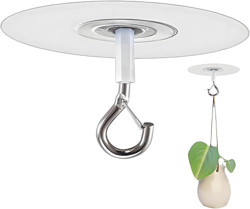 Adhesive Ceiling Hooks with Safety Clasp, Stick-On Wall Hooks for Plants, Wind Chimes, Home Storage and Bathroom Decor