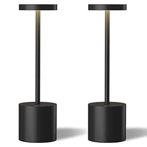 TBBGA LED Cordless Table Lamps Set of 2,Portable Rechargeable 5000mAh Outdoor Table Lamp,3 Color Stepless Dimming Battery Powered Lamp, Table Light for Dinner/Patio/Restaurant/Bedroom.(Black) - color: Black2