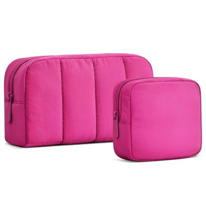 oscaurt 2 Pcs Makeup Bag Travel Toiletry Bag for Women Puffy Padded Cosmetic Pouch Purse Wide-open Makeup Organizer Case Travel Essentials - color: Rose-Set