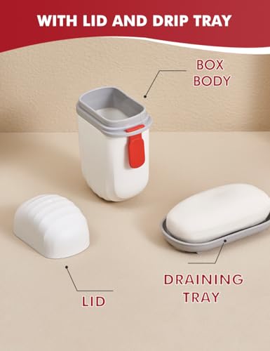 Upgraded Leakproof Travel Soap Case, Shampoo Bar Holder, powerland Soap Container with Draining Layer, Portable Bar Soap Holder for Bathroom, Camping, Gym, Red Dot Design Recipient