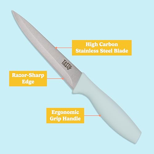Tasty Multifunctional Cutlery Set, Includes Cutting Board with Built-In 7.5-Quart Collapsible Tub, Utility and Paring Knives, Space Saving Design, 3-Piece Set, Dishwasher Safe