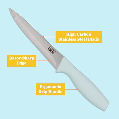 Tasty Multifunctional Cutlery Set, Includes Cutting Board with Built-In 7.5-Quart Collapsible Tub, Utility and Paring Knives, Space Saving Design, 3-Piece Set, Dishwasher Safe