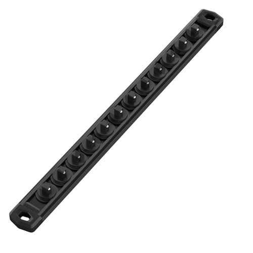 WORKPRO Magnetic Socket Organizer, 1/4-Inch Drive Aluminum Alloy Socket Rail, Heavy Duty Socket Holder, Socket Rack Kit 1/4-Inch x 12 Clips Black (Socket not Included) - color: Black, size: 1/4" DR