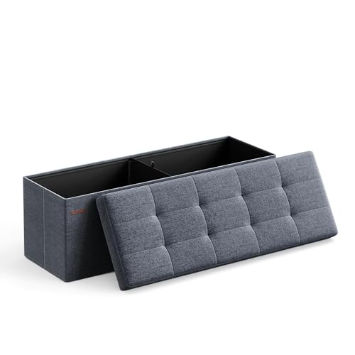 SONGMICS MAZIE Collection - 43 Inches Folding Storage Ottoman Bench, Ottoman Foot Rest, End of Bed Bench, Storage Chest, Load 660 lb, for Living Room, Bedroom, Entryway, Misty Blue ULSF077Q01 - color: Misty Blue, size: 15"D x 43"W x 15"H