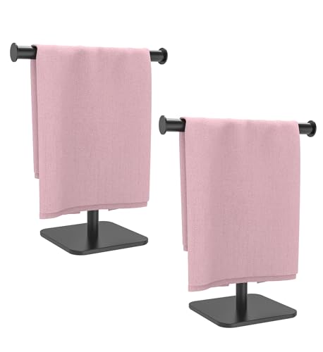 RUACQ T-Shape Hand Towel Holder Stand, Weighted Base Towel Rack, 12" Countertop Towel Holder for Bathroom, 304 Stainless Steel, Heavy Duty (Matte Black, 2 Pack) - color: Matte Black, size: Short - 12''(2pcs)