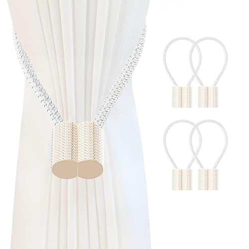 SRG Curtain Tiebacks for Curtains 4 Pack, Decorative Magnetic Curtain Holdbacks for Drapes, Handmade Tie Backs No Drilling for Home Bedroom Window Decor – Glass White - color: Glass White