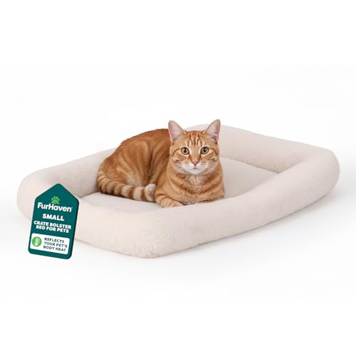 FurHaven Dog Bed for Extra Small Dogs & Cats, Bolster Crate Pad with Soft Supportive Base for Carriers & Kennels, Machine Washable, Extra Small, Sherpa Fleece, Cream - color: Cream, size: X-Small