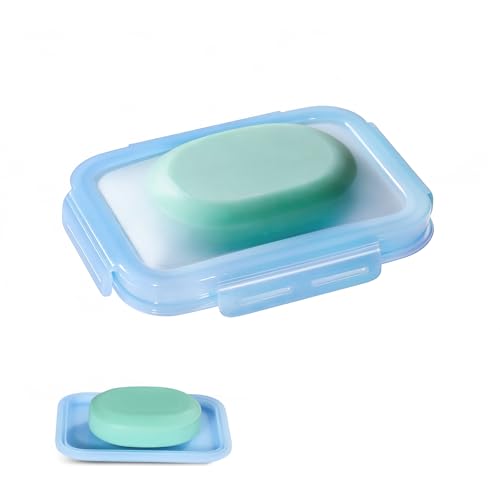 Silicone Compact Leakproof Travel Soap Case (Blue) | Soap Holder Travel with Drainage Layer, Portable Bar Soap Holder for Gym, Camping & Bathroom, Soap Box Container Toiletries - color: Blue