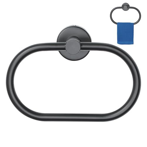 Alise Hand Towel Holder Towel Ring for Bathroom Lavatory,Towel Hanger Wall Mount SUS304 Stainless Steel Towel Rack,Black - color: Matte Black, size: 1 Pack(Screw-in)