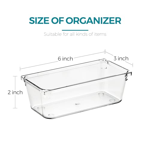 8 Pack Drawer Organizer - 3" X 6" Clear Acrylic Storage Bins with Non-Slip Pads, Versatile Desk Tray for Makeup, Jewelry, Kitchen, Bathroom, and Office Organization - size: 3"X 6"