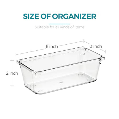 8 Pack Drawer Organizer - 3" X 6" Clear Acrylic Storage Bins with Non-Slip Pads, Versatile Desk Tray for Makeup, Jewelry, Kitchen, Bathroom, and Office Organization - size: 3"X 6"