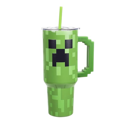 Bioworld Minecraft Creeper Ultimate 40 Oz. Stainless Steel Tumbler With Pixelated Handle - color: Minecraft Creeper Ultimate Green