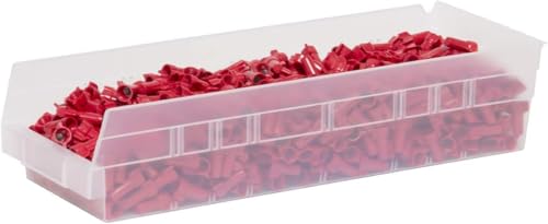 Akro-Mils 30138 Plastic Shelf Bins, Heavy Duty Storage Bins for Garage, Closet, and Drawer Organization, 18" x 6-1/2" x 4", Clear, 12-Pack - color: Clear