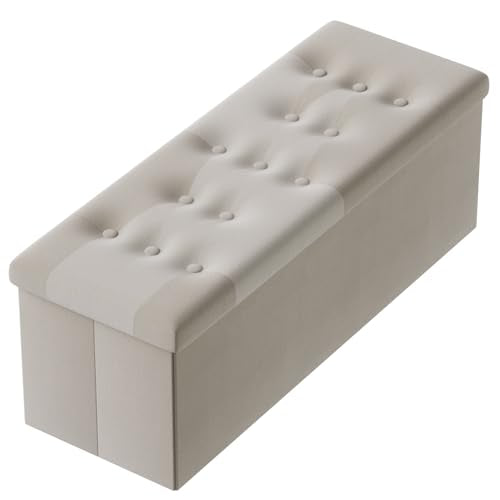 PRANDOM Jumbo Ottoman with Storage [1-Pack] Velvet Folding Small Square Foot Stool with Lid for Living Room Bedroom Coffee Table Dorm Beige 43x15x15 inches - color: Beige, size: 43"D x 15"W x 15"H