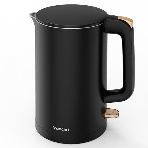 Electric Kettle, Double Wall 1.7L Stainless Steel Cool Touch, Water Boiler & Heater, 1500W Hot Tea Pot, Boil Dry Protection & Cordless Base, BPA-Free, Black
