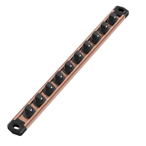 WORKPRO Magnetic Socket Organizer, 3/8-Inch Drive Aluminum Alloy Socket Rail, Heavy Duty Socket Holder, Socket Rack Kit 3/8-Inch x 10 Clips Champagne (Socket not Included) - color: Champagne, size: 3/8" DR