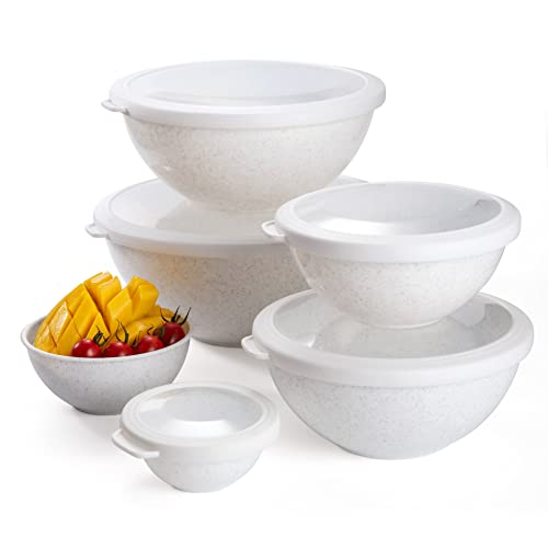COOK WITH COLOR Mixing Bowls with TPR Lids - 12 Piece Plastic Nesting Bowls Set includes 6 Prep Bowls and 6 Lids, Microwave Safe Mixing Bowl Set (Speckled White) - color: Speckled White TPR Lids