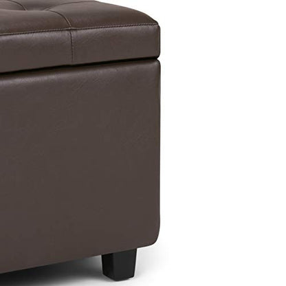 SIMPLIHOME Cosmopolitan Storage Ottoman - 34 inch Wide Upholstered Vegan Leather Rectangle Storage Ottoman Bench in Chocolate Brown, Transitional Tufted Ottoman for Living Room with Lift-Up Lid - color: Chocolate Brown