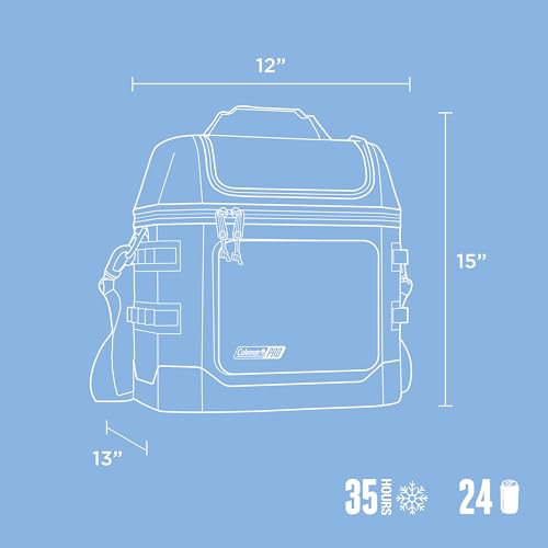 Coleman Pro 24-Can Premium Soft Cooler Lunchbox, Fully Insulated Lid & Body Stays Cold up to 35 Hours, Great for Camping, Tailgating, Parties, Sports, Concerts, Lunches & More - color: Blue Sky, style: 24-Can