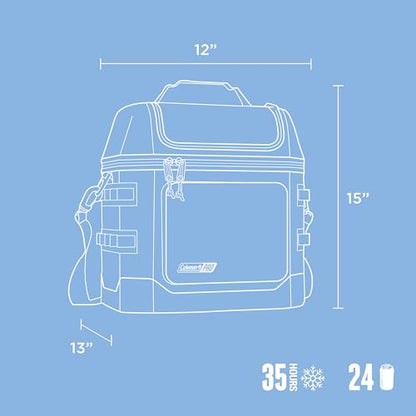 Coleman Pro 24-Can Premium Soft Cooler Lunchbox, Fully Insulated Lid & Body Stays Cold up to 35 Hours, Great for Camping, Tailgating, Parties, Sports, Concerts, Lunches & More - color: Blue Sky, style: 24-Can