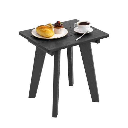 Outdoor Side Table, HDPE Weather Resistant Small Patio Table for Porch and Balcony, 200 LBS Capacity Heavy Duty Small Outdoor Table for Backyard and Pool, Easy Maintenance, Black - color: Black