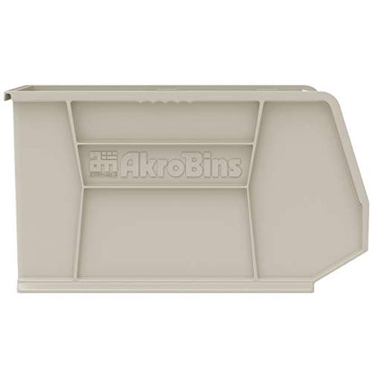 Akro-Mils 30265 AkroBins Plastic Storage Bins, Space-Saving Stackable Bins for Garage, Pantry, Craft Organization, 18-Inch x 8.25-Inch x 9-Inch, Stone, 6-Pack - color: Stone