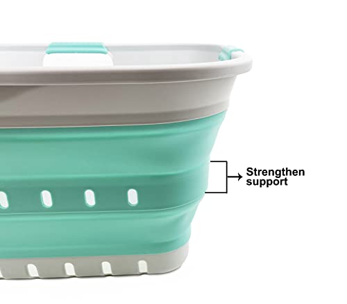 SAMMART 42L (11 gallon) Collapsible Plastic Laundry Basket - Foldable Pop Up Storage Container/Organizer - Portable Washing Tub - Space Saving Hamper/Basket (Grey/Pine) - color: Grey/Pine