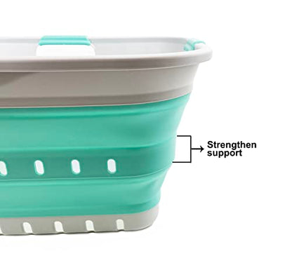 SAMMART 42L (11 gallon) Collapsible Plastic Laundry Basket - Foldable Pop Up Storage Container/Organizer - Portable Washing Tub - Space Saving Hamper/Basket (Grey/Pine) - color: Grey/Pine