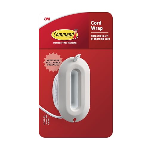 Command Cord Wrap, 2 Units and 4 Medium Strips, White, 1 Unit Holds up to 6 ft of Charding Cord, Great for Damage-Free Electronics Organization Under Desk or Wall Mount - color: White