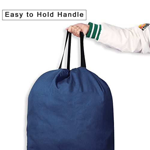 Cotton Canvas Laundry Bag with Handles & Drawstring Straps, Heavy Duty Extra Large Laundry Bags for Laundromat and Household, 25.5x34 Inch, Navy Blue - color: Navy Blue