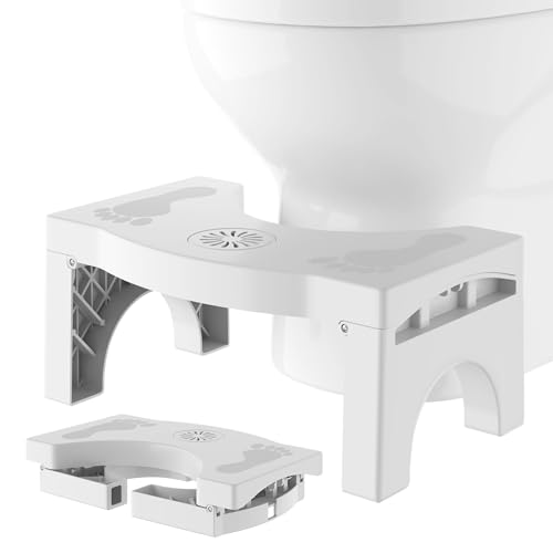 Foldable Toilet Stool for Adults, Non-Slip Bathroom Squatting Stool Portable Poop Stool Squat for Adult Kids Seniors, Toilet Assistance Potty Foot Step Stool, No Installation Required, White - color: White