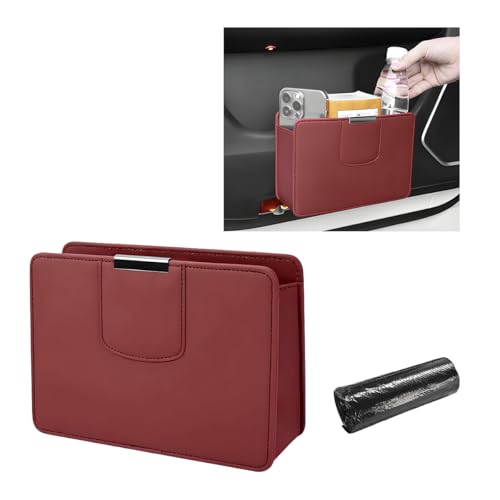 Car Trash Can, Leather Magentic Vehicle Garbage Organizer with One Roll Trash Bag, Foldable Waterproof Dustbin Litter Container Mini Sotrage Bag for Car Truck SUV (Wine Red) - color: Wine Red